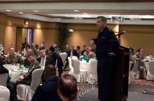 Gen. Croom highlights defense strategies during his featured speech during the March technical forum luncheon.